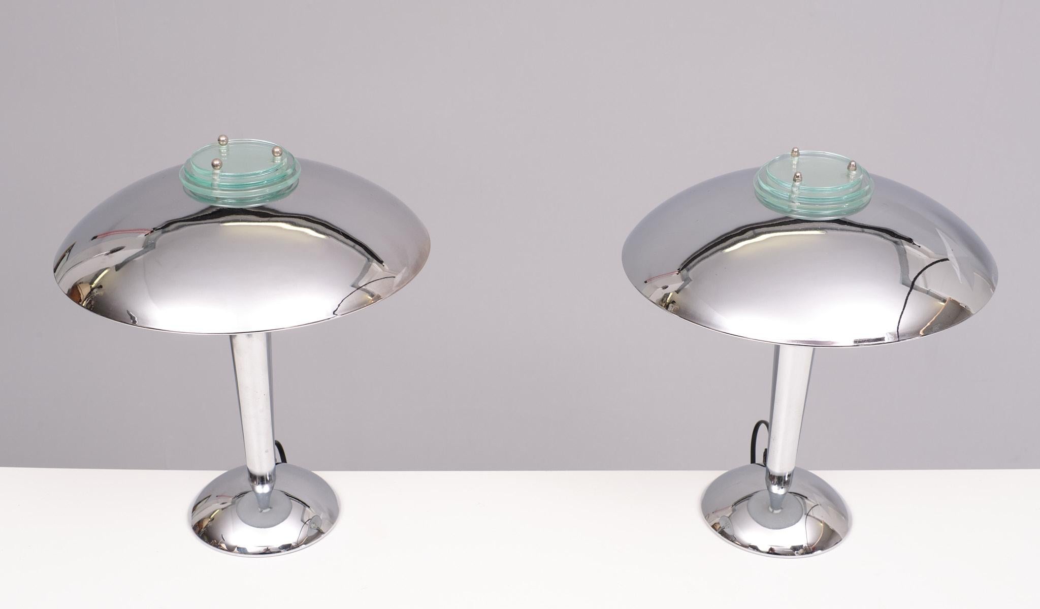 ''Tokio''-Paar  Art Deco Chrom Tischlampen  Japan 1980er Jahre (Art déco)
