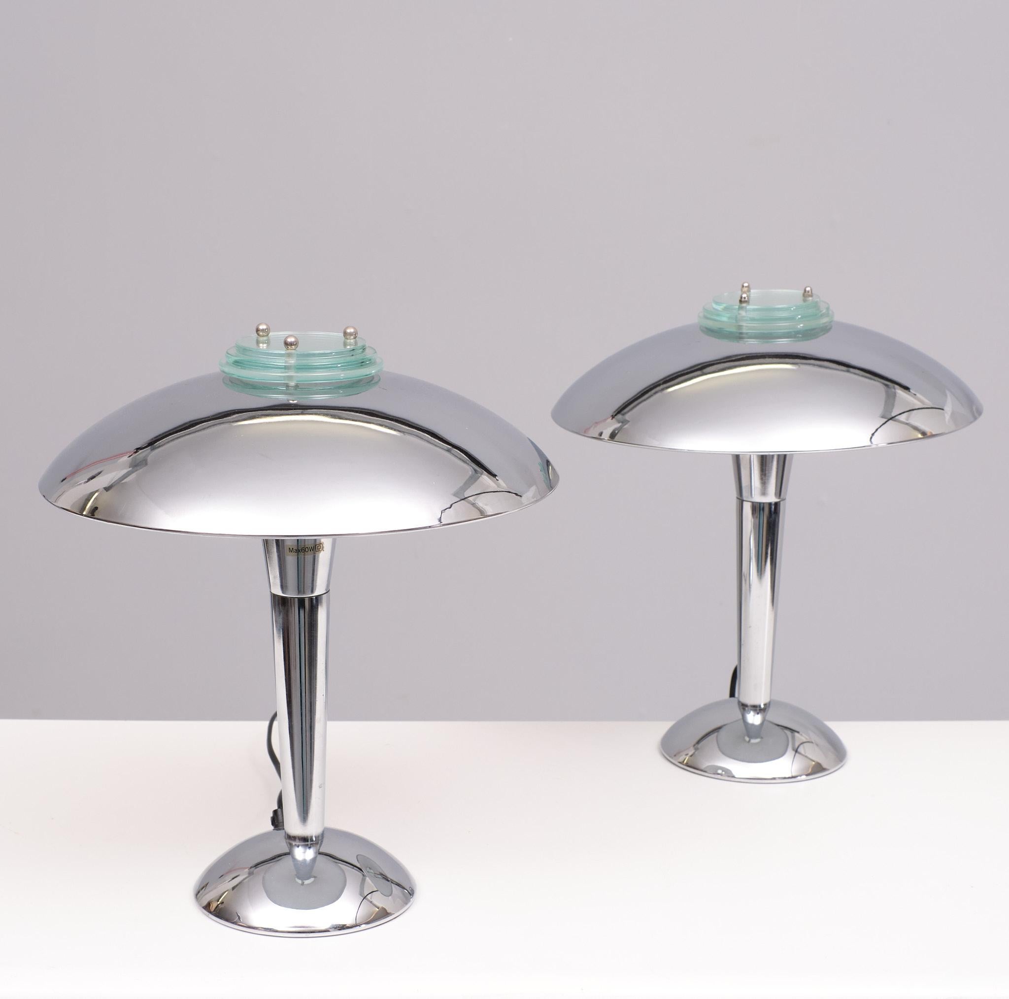 ''Tokio''-Paar  Art Deco Chrom Tischlampen  Japan 1980er Jahre (Ende des 20. Jahrhunderts)