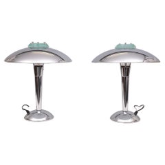 ''Tokyo'' Pair Art Deco Chrome table lamps .Japan 1980s
