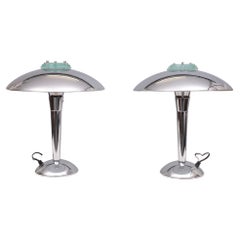 ''Tokyo'' Pair  Art Deco Chrome table lamps  .Japan 1980s 