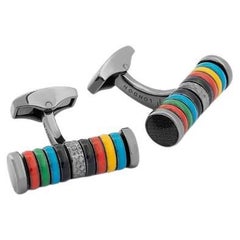 Tokyo Rings Cylinder Cufflinks with Multicolour Enamel and Palladium Finish