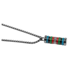 Tokyo Rings Cylinder Necklace with Multicolour Enamel in Black IP Plated Steel