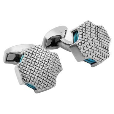 Tokyo Rings Stack Cufflinks with Blue Enamel and Gunmetal Finish For Sale