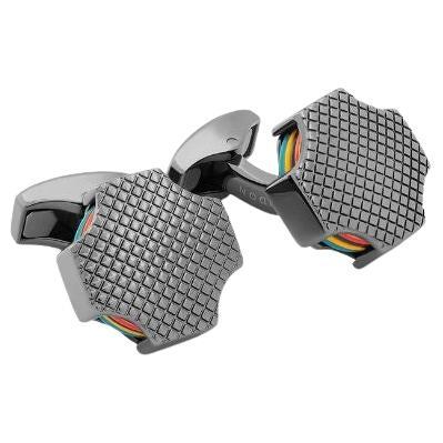 Tokyo Rings Stack Cufflinks with Multicolour Enamel and Palladium Finish For Sale