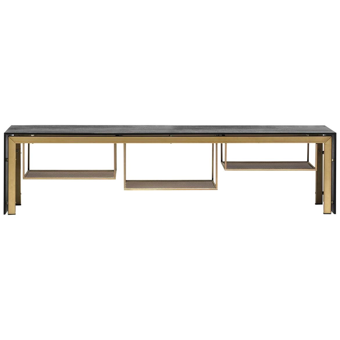 Tokyo TV Bench by Mogg in Black with Gold Finish For Sale