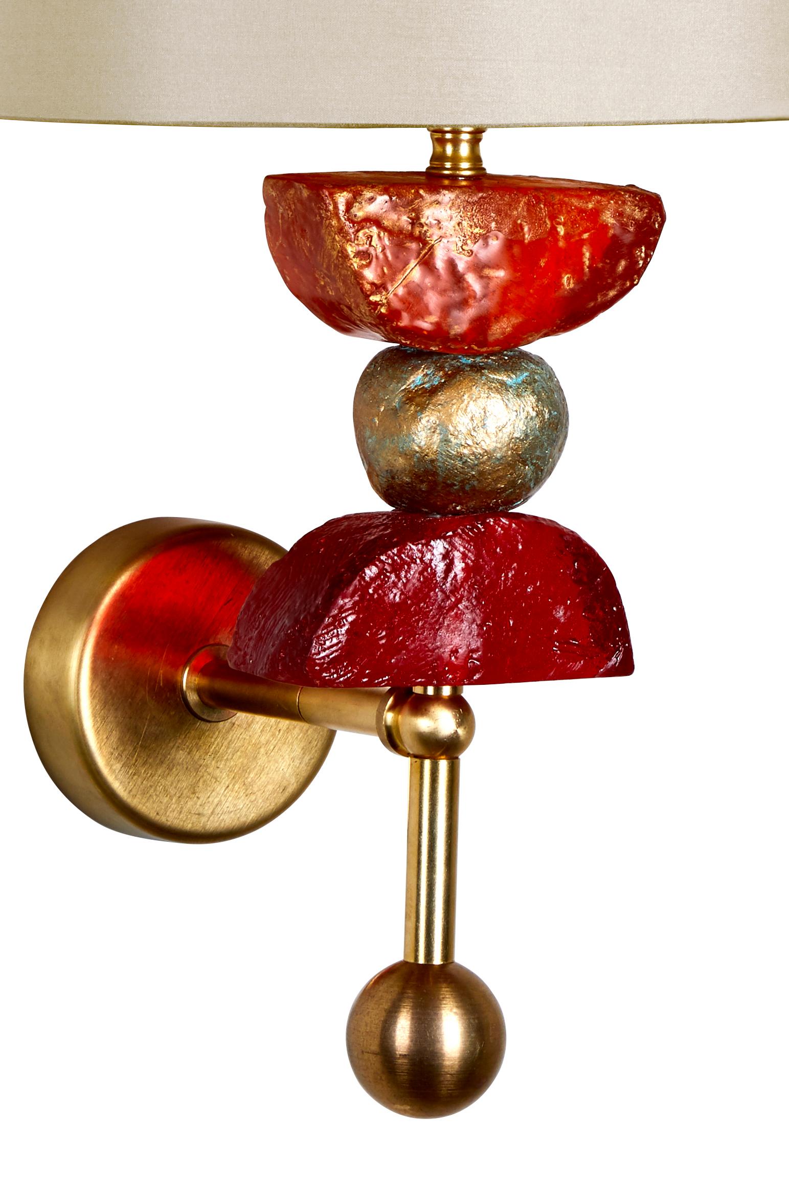 Modern Tokyo Wall Light, Brass and Resin in Amber Pigmentation by Margit Wittig