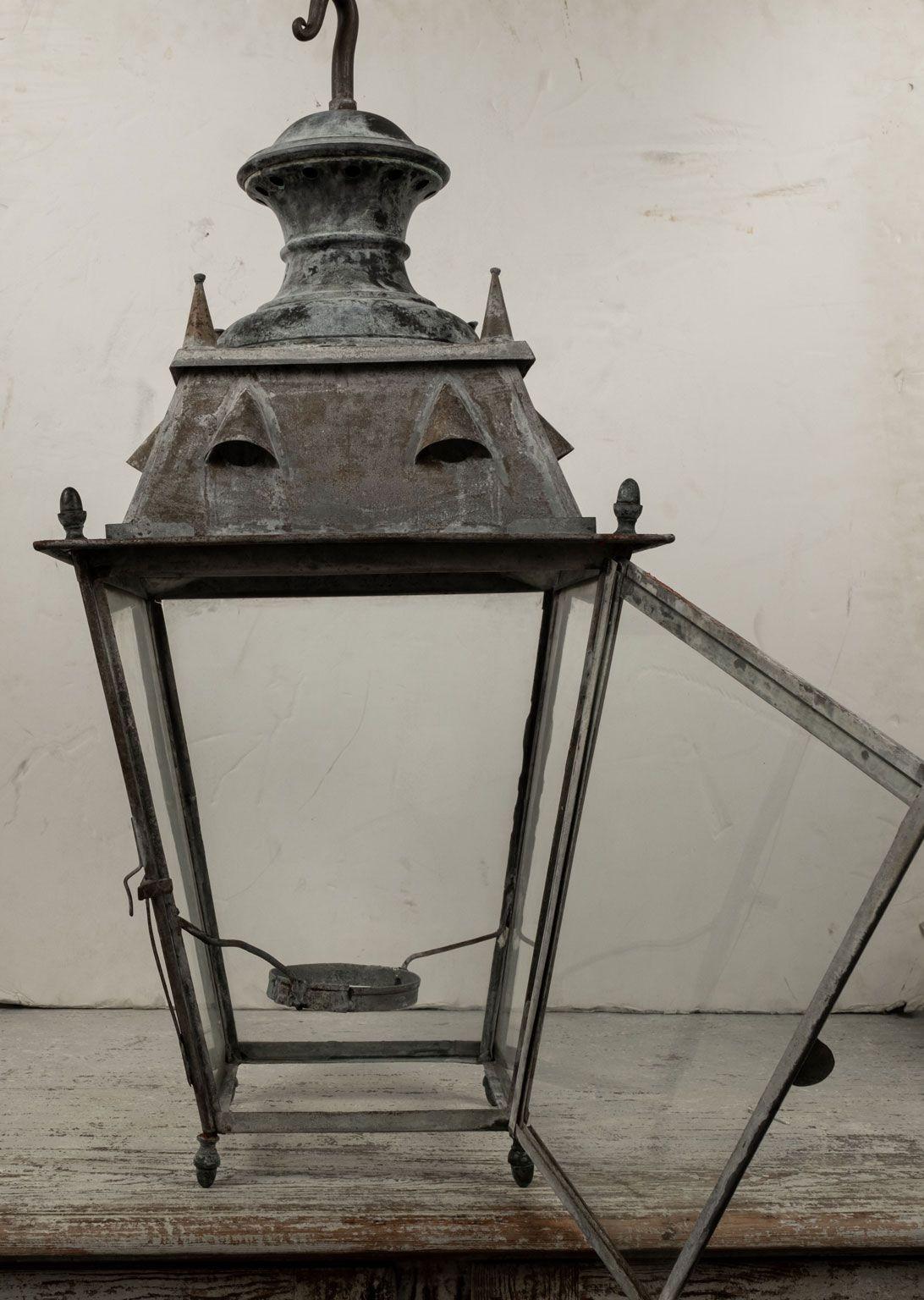 French Provincial Tole and Glass French Lantern For Sale
