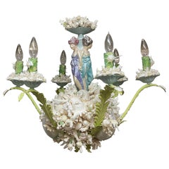 Used Tole and Shell Figurine Chandelier One of a Kind