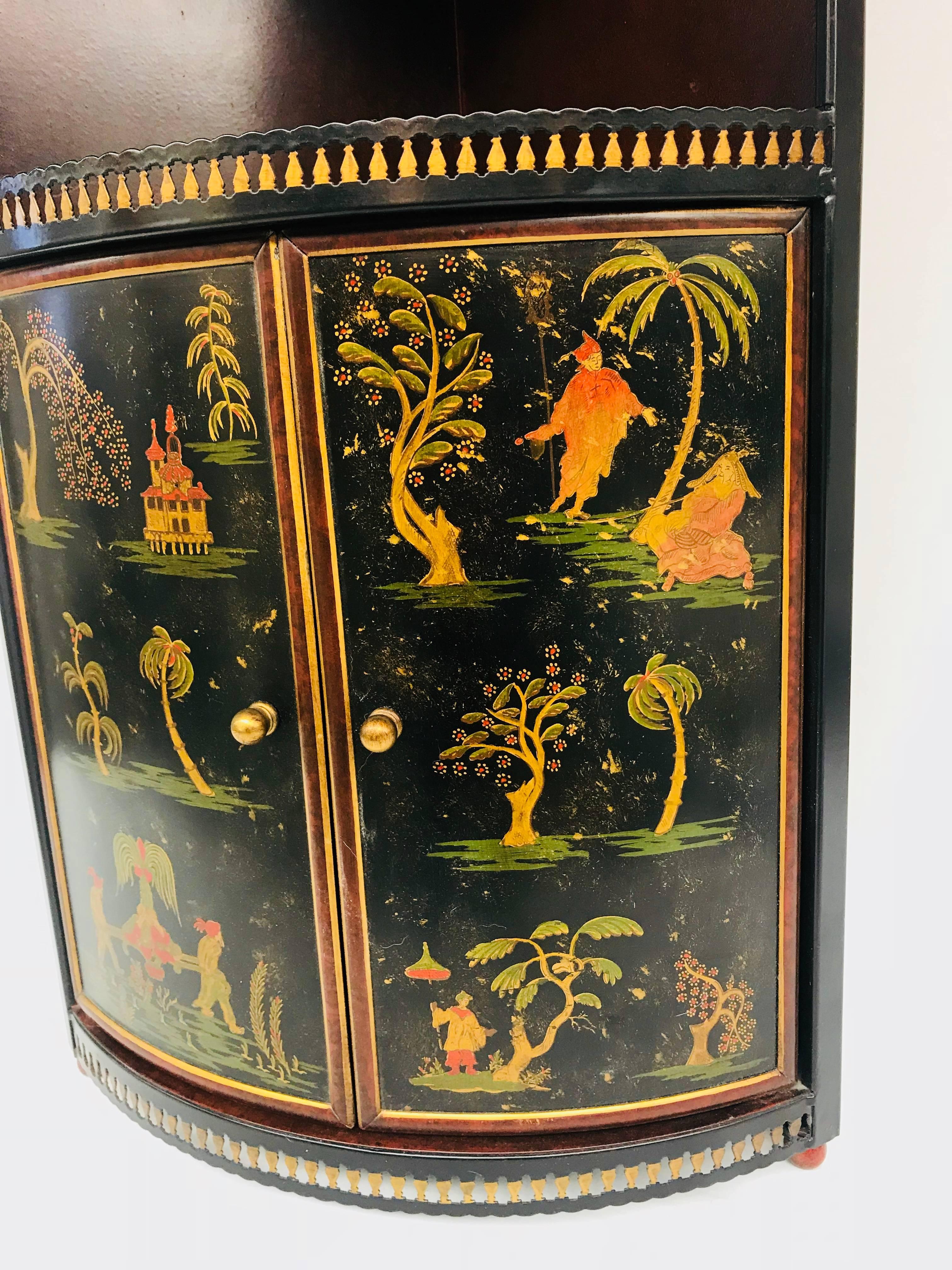 Tole Chinoiserie Corner Wall Cabinet For Sale 7
