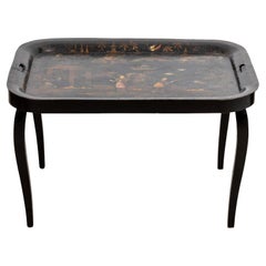 Antique Tole Chinoiserie Tray Table with Base
