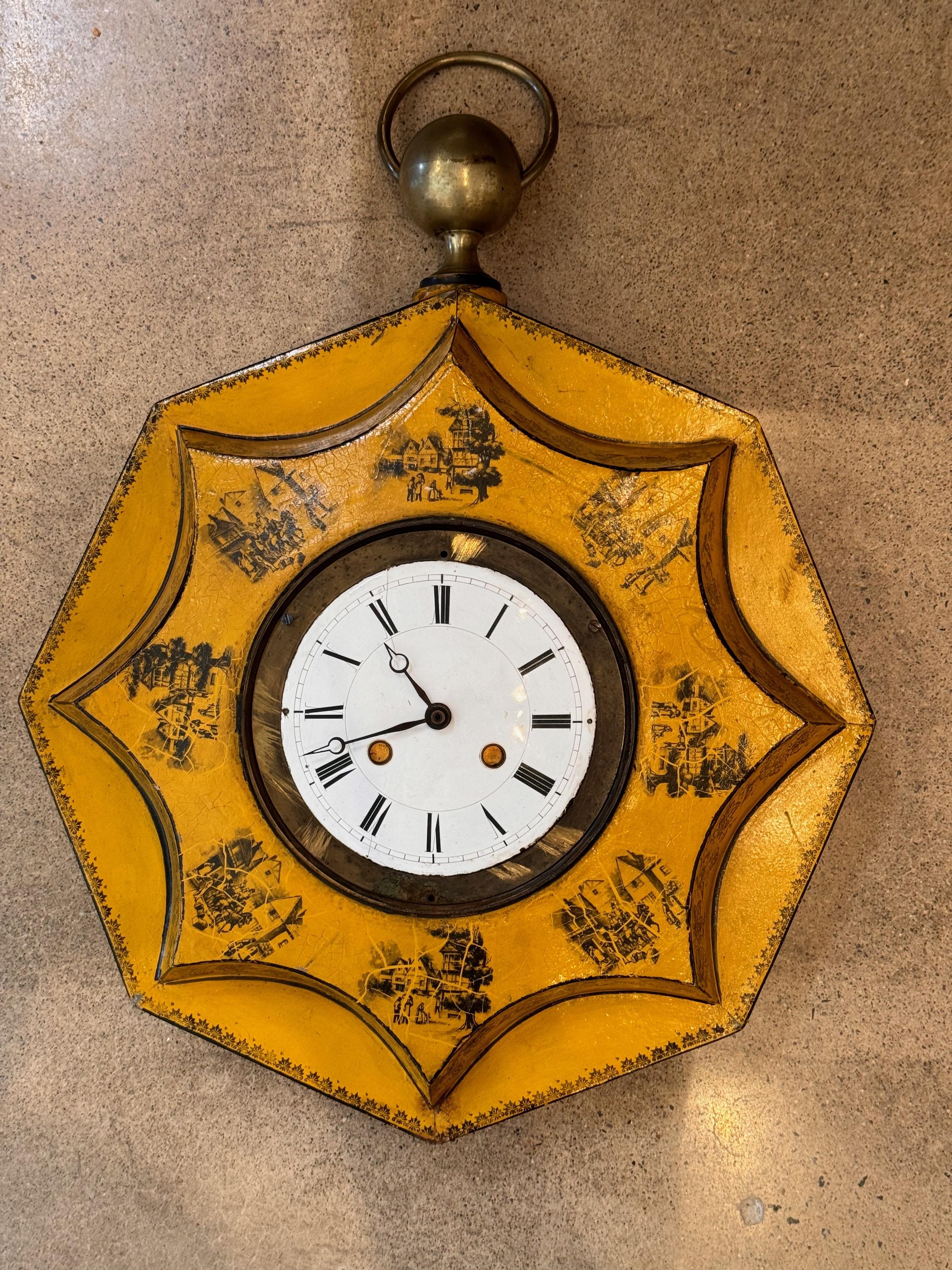 French Tole Clock With Battery Movement For Sale
