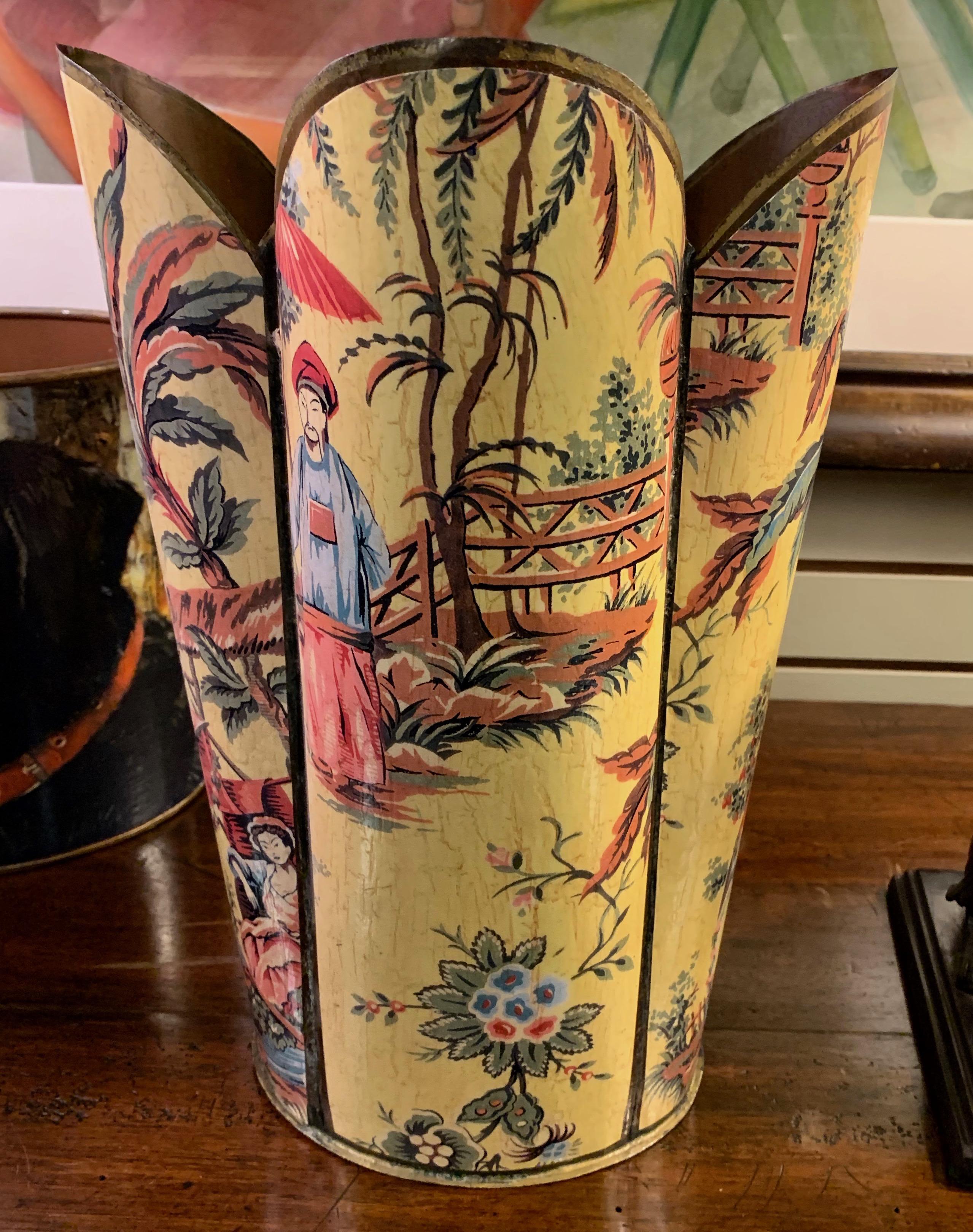 20th Century Tole Decoupage Chinoiserie Waste Can
