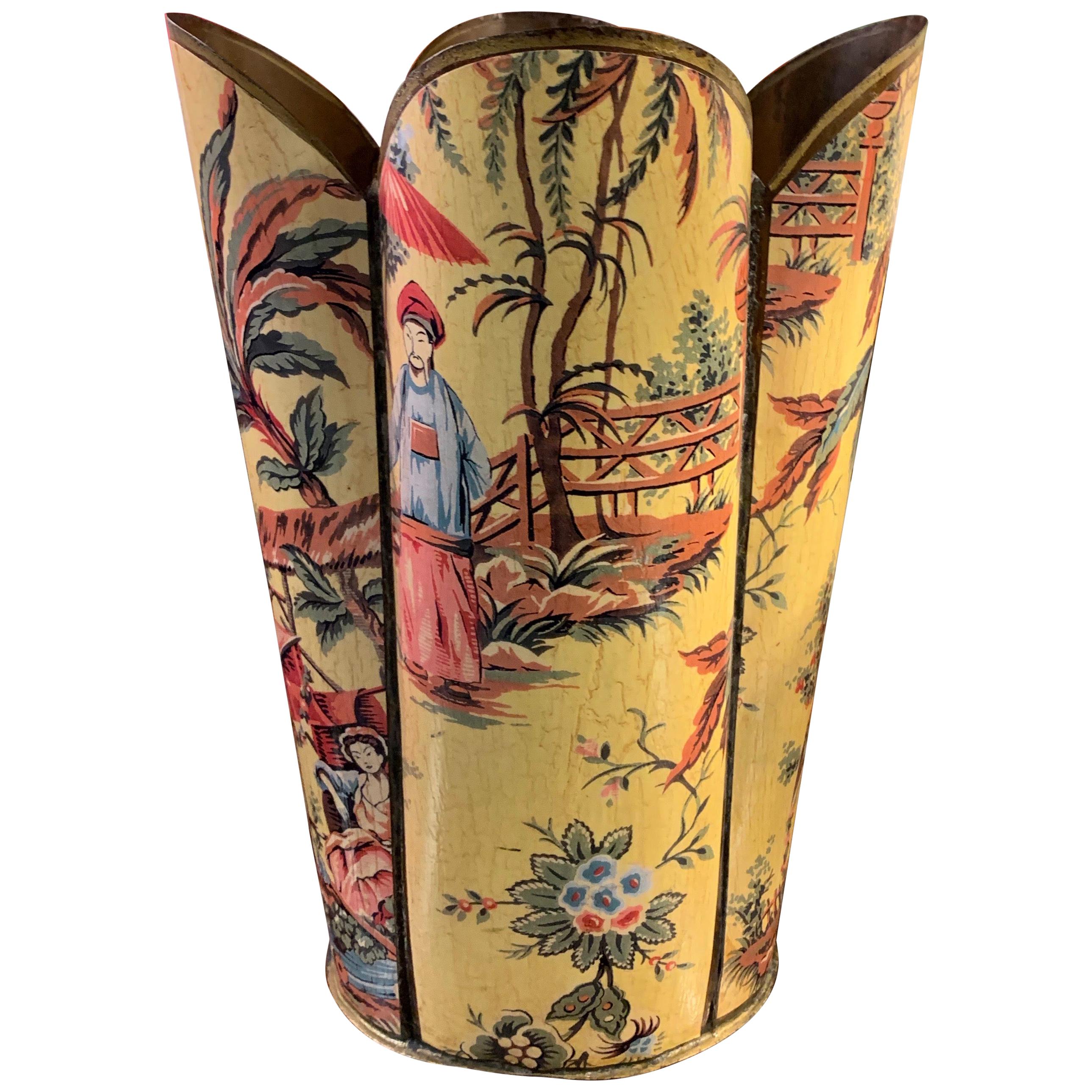 Tole Decoupage Chinoiserie Waste Can