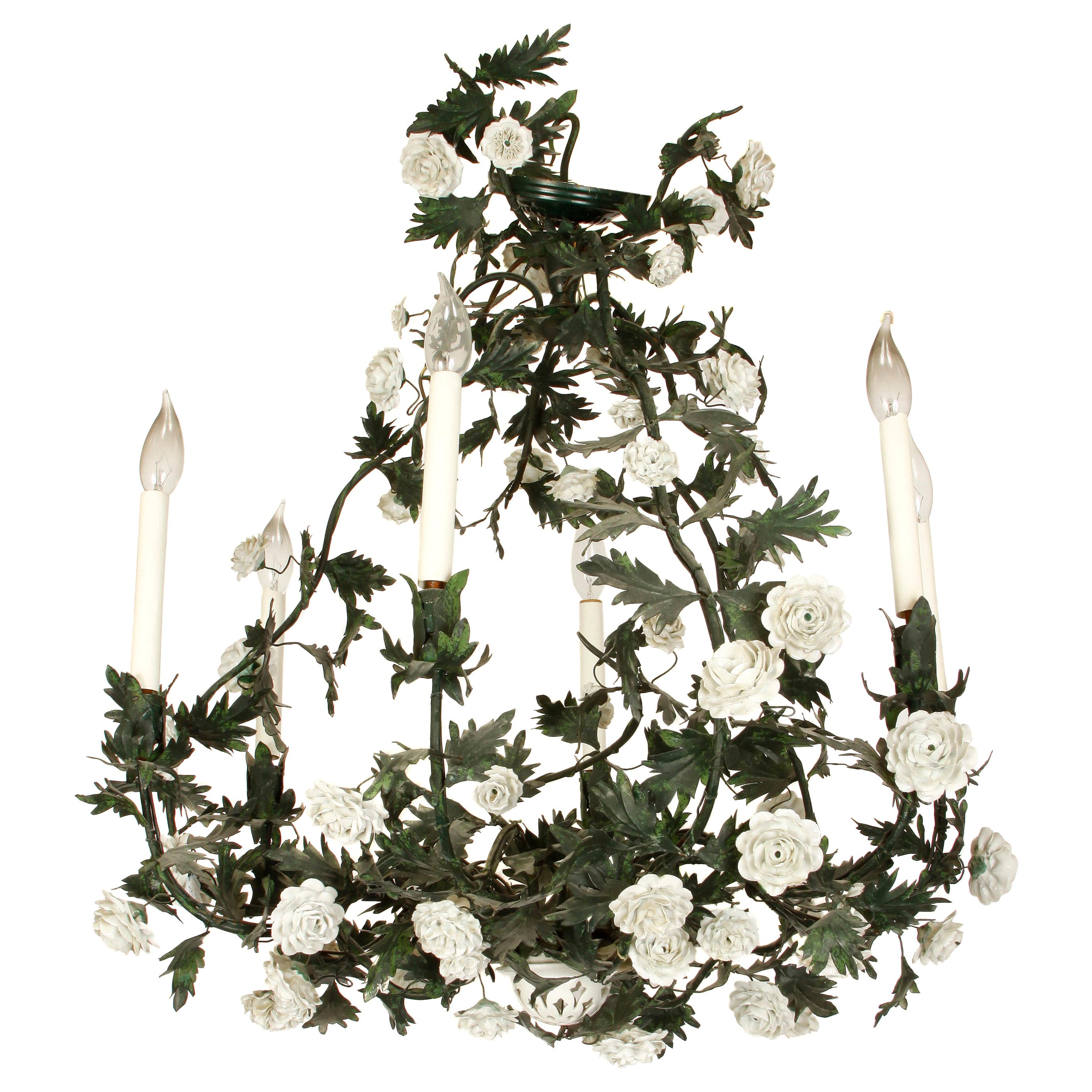 Tole Floral and Leaf Chandelier