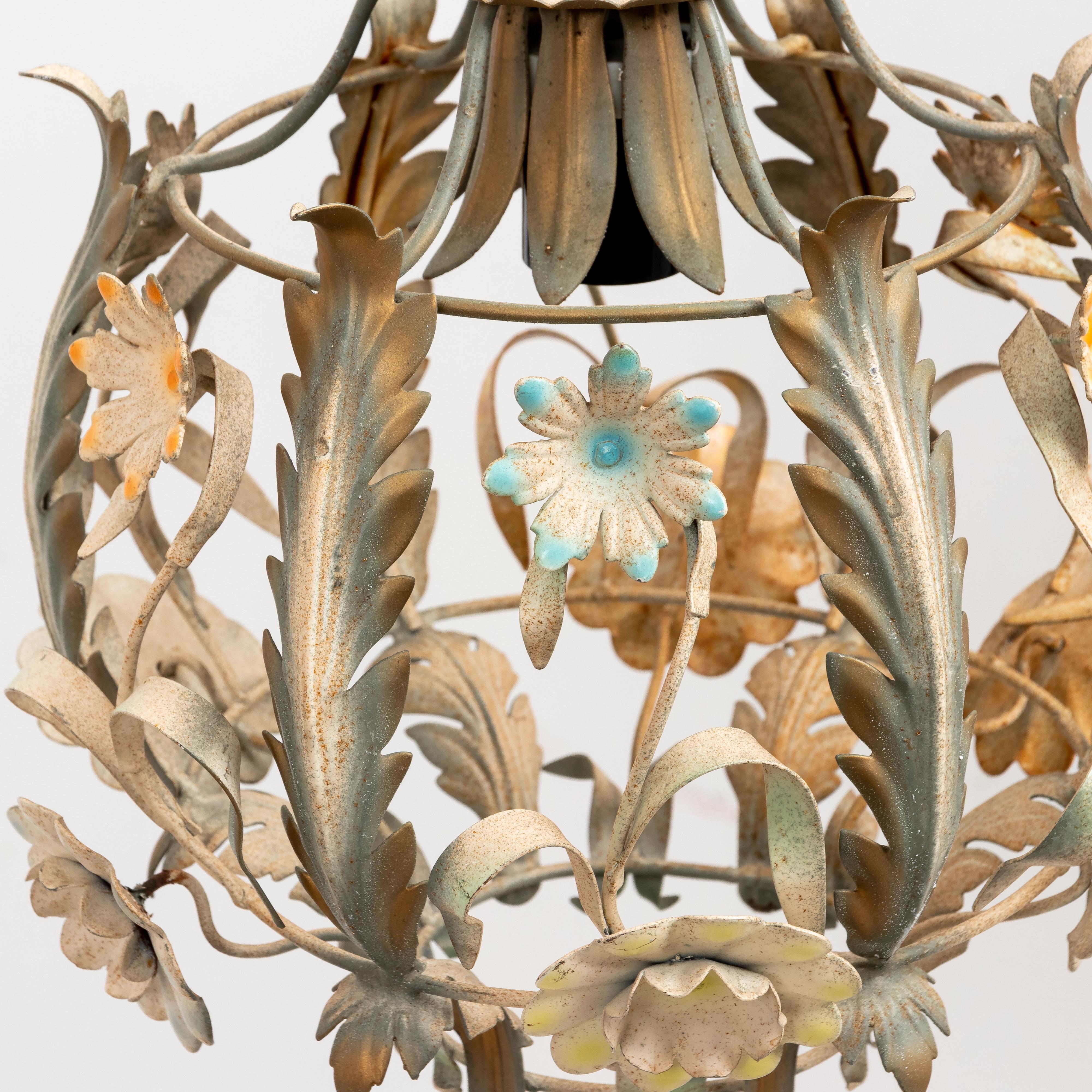 Hollywood Regency Tole Floral Chandelier