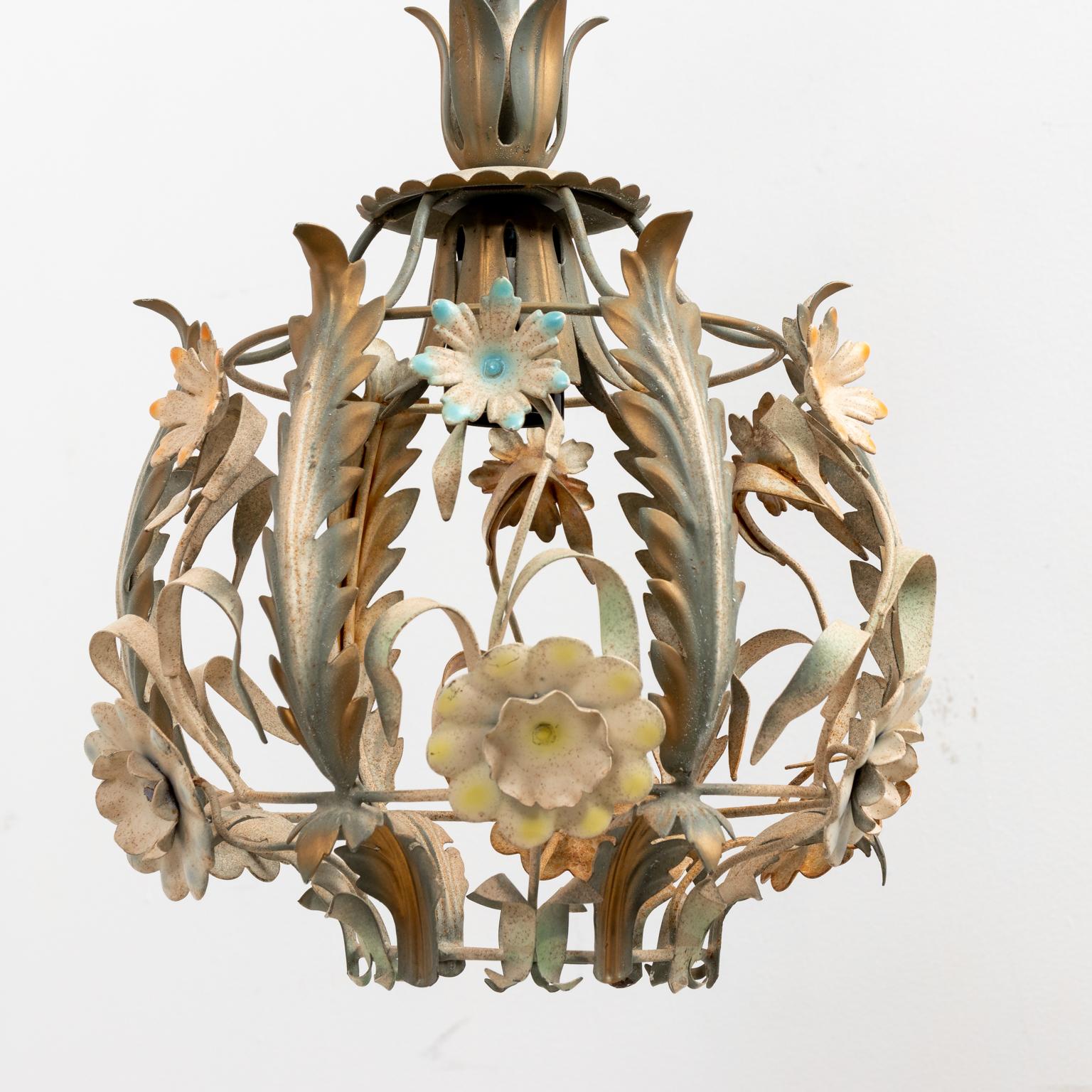 Painted Tole Floral Chandelier