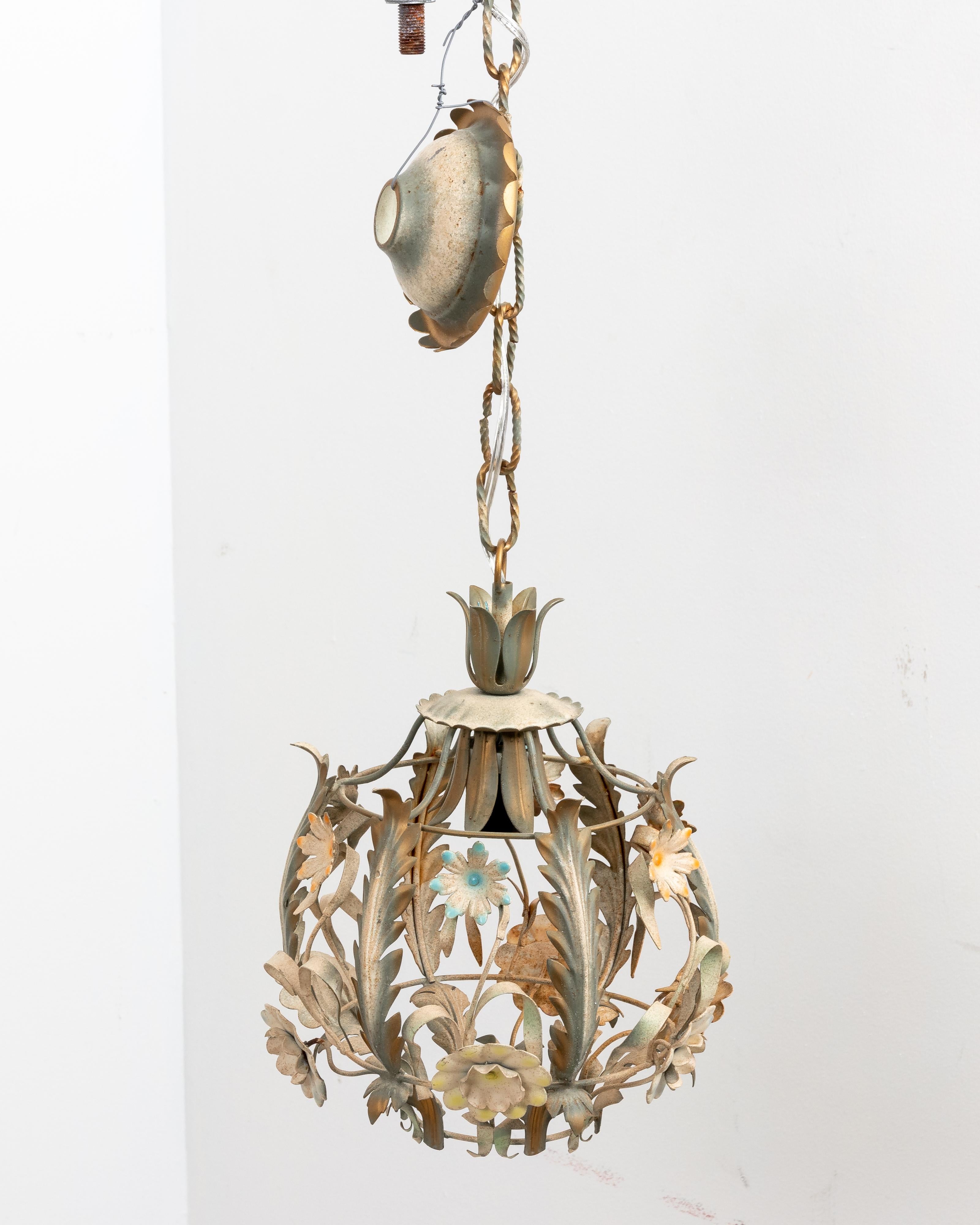 Tole Floral Chandelier In Good Condition In New York, NY