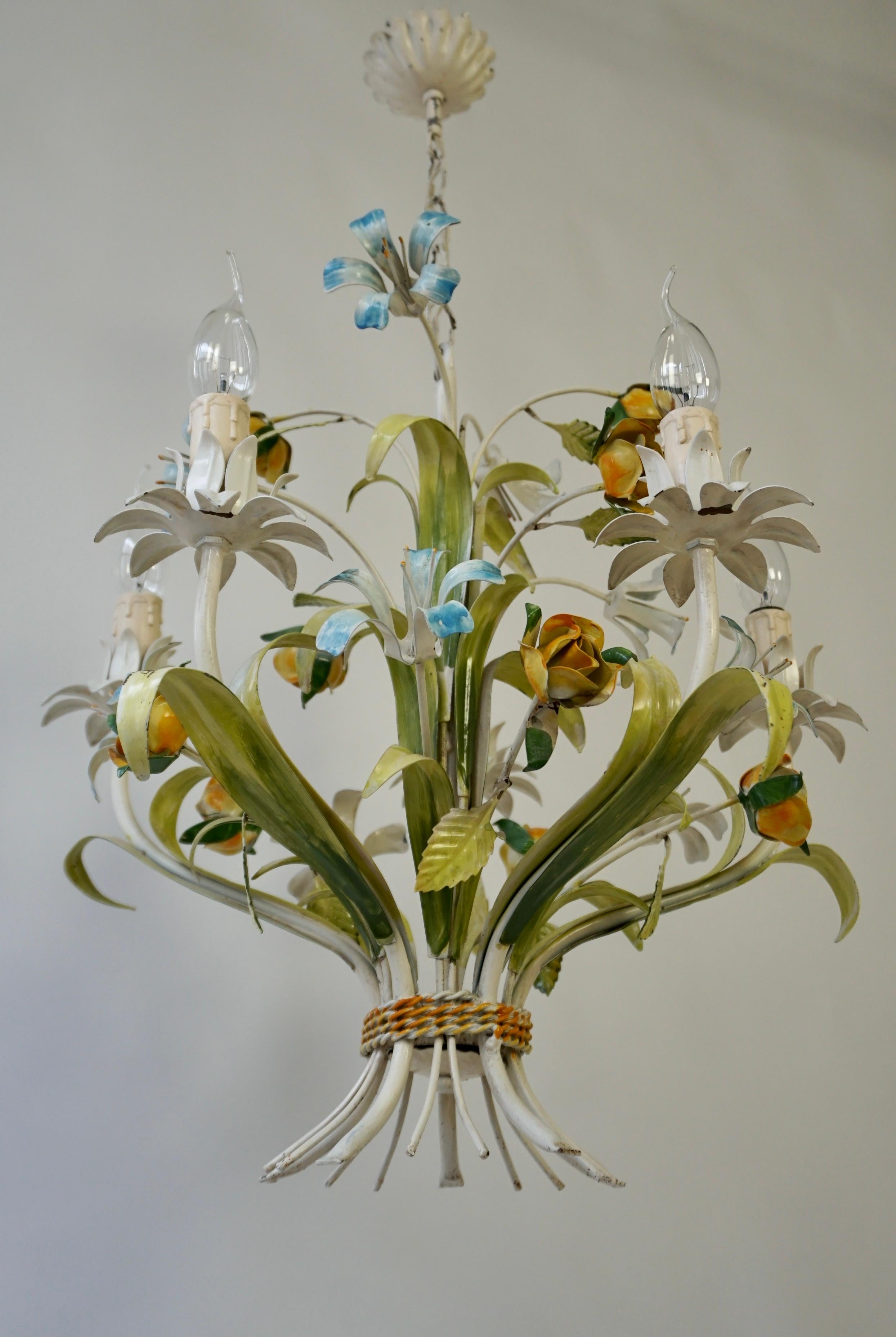 20th Century Tole Flower Chandelier, Italy, 1950s
