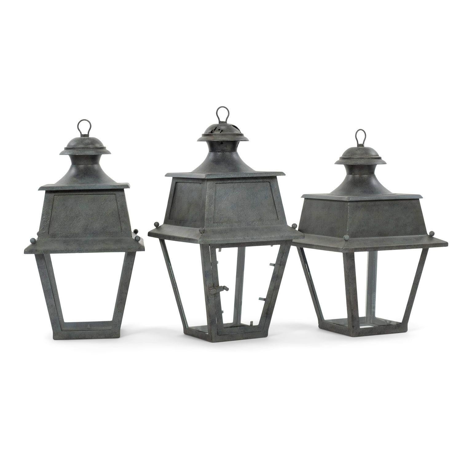 Tole, Glass and Iron Lantern For Sale 5