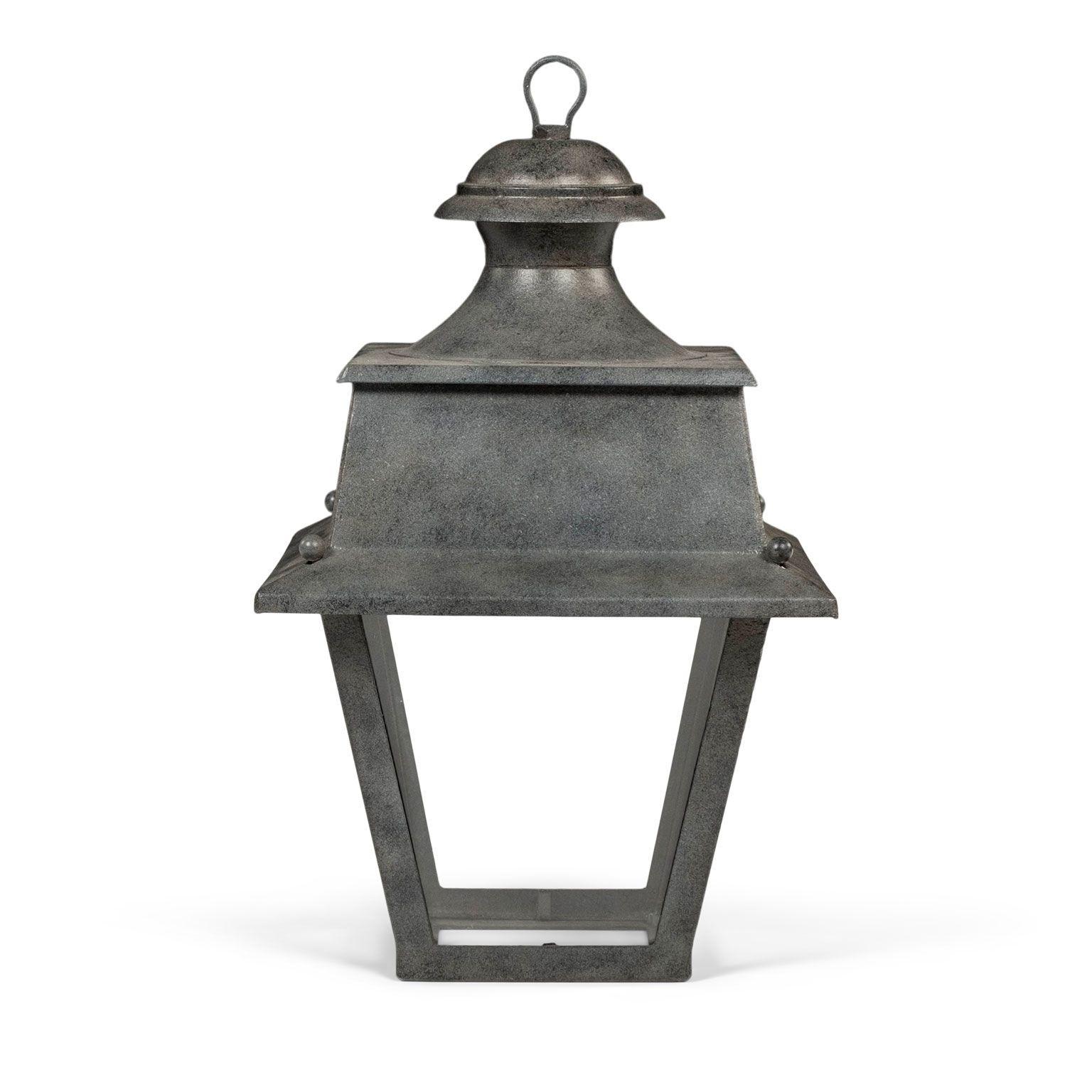 Hammered Tole, Glass and Iron Lantern For Sale