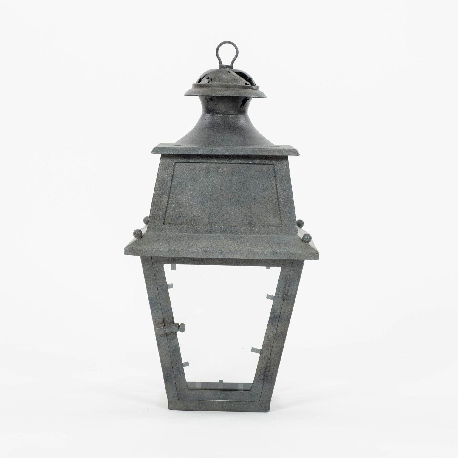 Tole, Glass and Iron Lantern For Sale 1