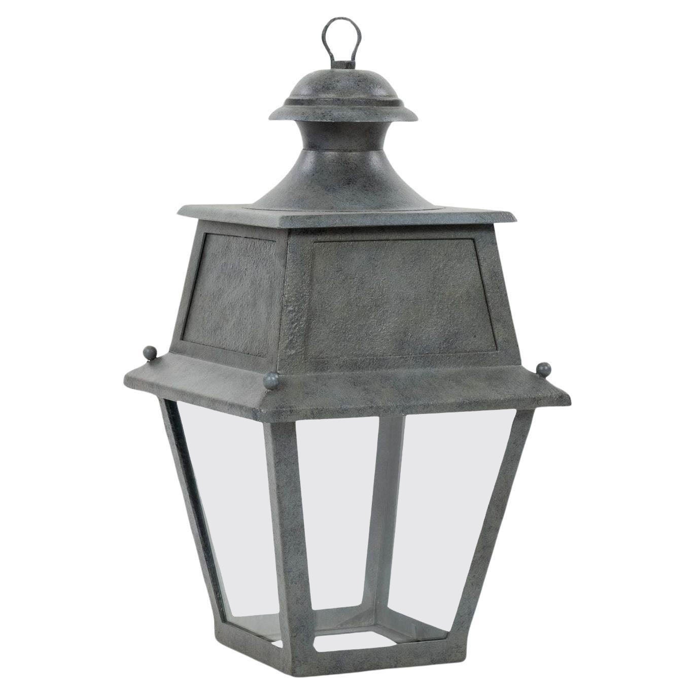 Tole, Glass and Iron Lantern For Sale
