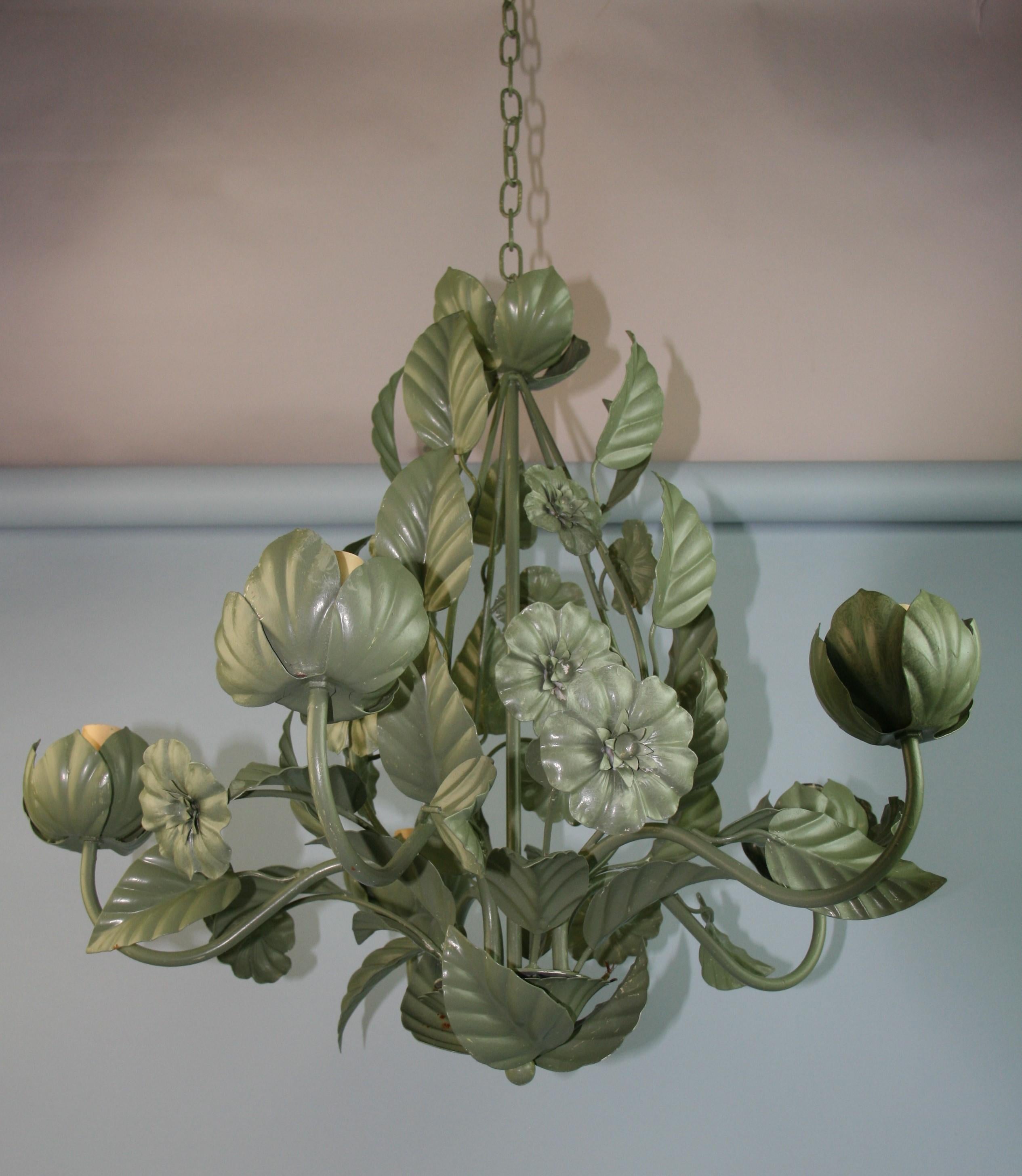 Tole Leaf and Flower Chandelier For Sale 3