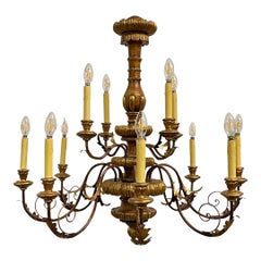 Tole Metal and Wood 12-Arm Chandelier