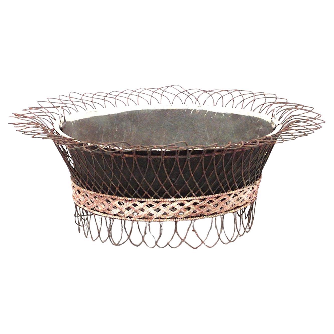 20th Century Tole Metal Cachepot with Filigree Base, Biedermeier Style For Sale