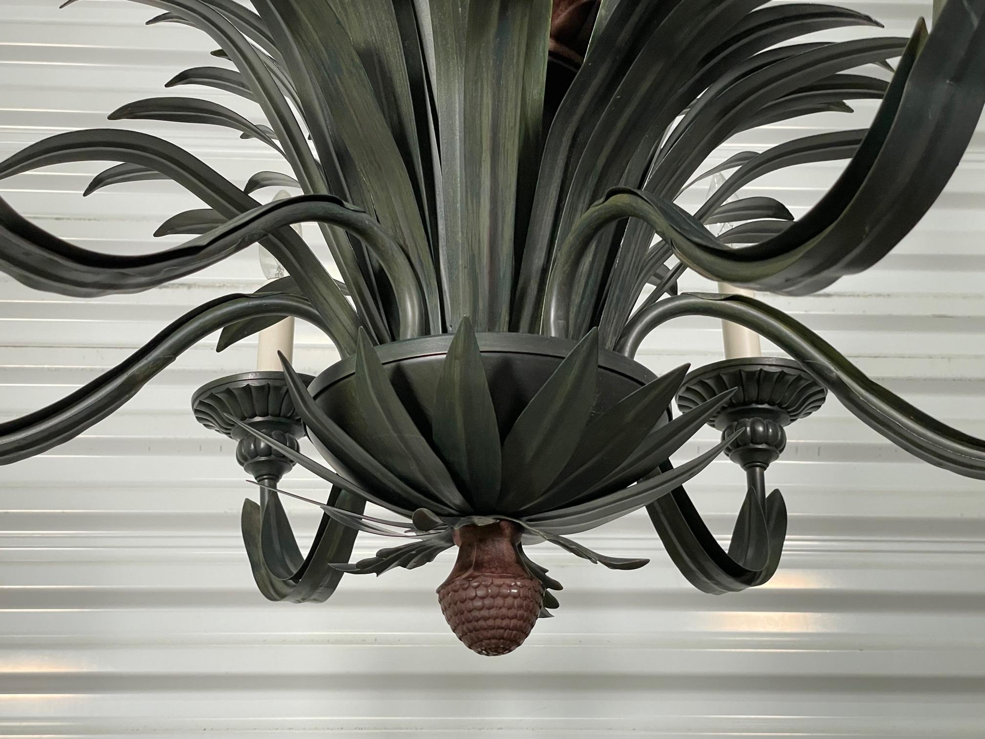 20th Century Tole Metal Large Sculptural Pineapple Chandelier, 2 Available