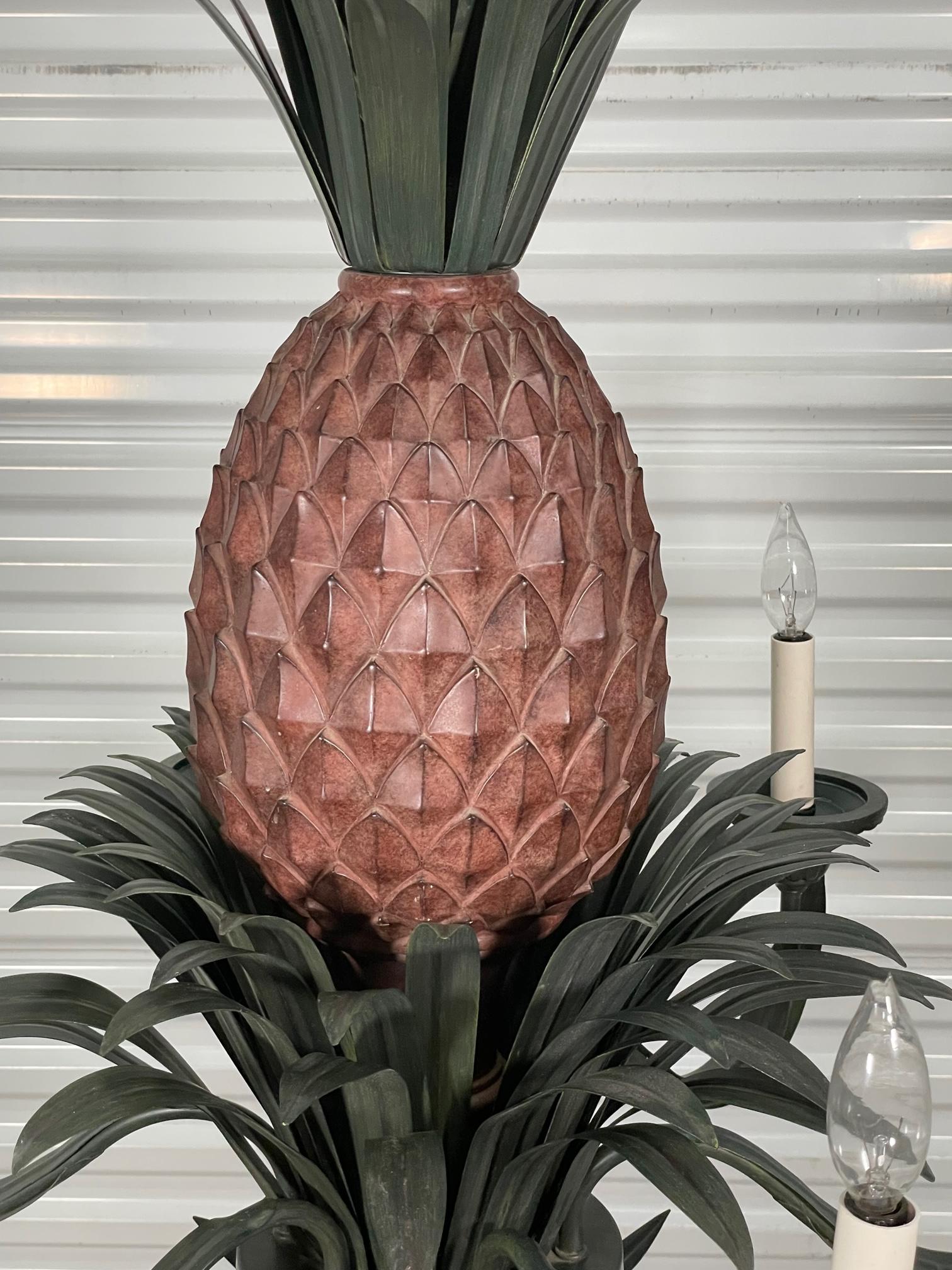 Tole Metal Large Sculptural Pineapple Chandelier, 2 Available For Sale 3