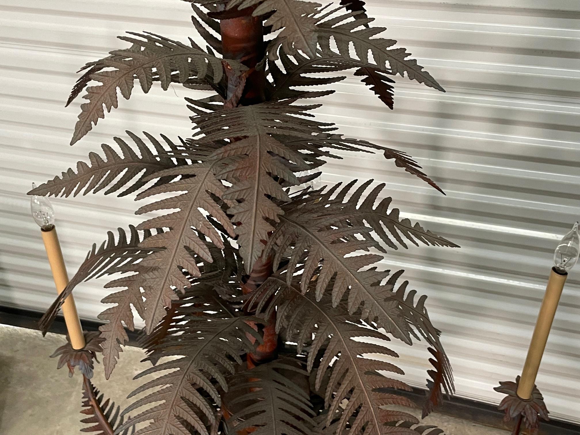 Organic Modern Tole Metal Sculptural Fern Leaf 6-Light Chandelier