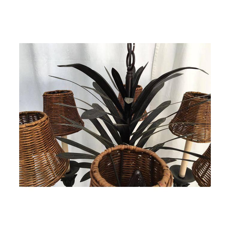 20ième siècle Lustre ananas à six bras en métal Tole