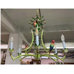 Tole Metal Tropical Hand Painted Parrot Chandelier