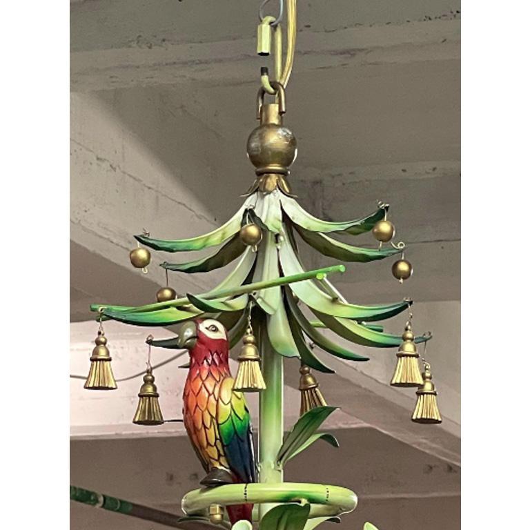 20th Century Tole Metal Tropical Hand Painted Parrot Chandelier