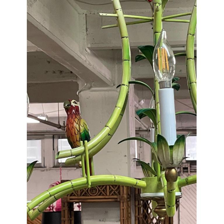 Tole Metal Tropical Hand Painted Parrot Chandelier 2