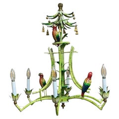 Tole Metal Tropical Hand Painted Parrot Chandelier