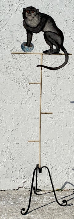 Tole Monkey with Chinese Export Bowl Towel Rack