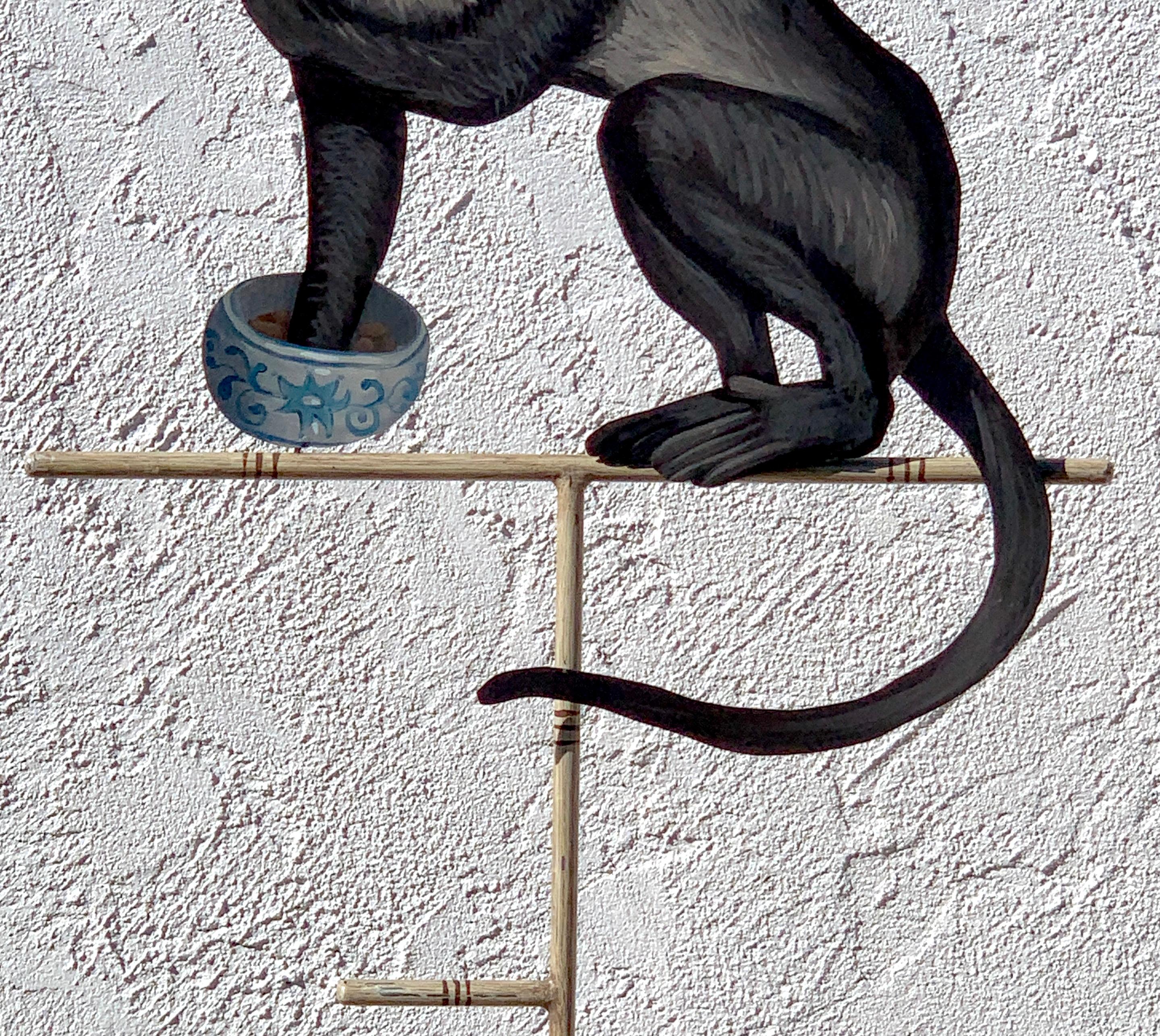 Monkey en tôle avec porte-serviettes d'exportation chinoise Bon état - En vente à West Palm Beach, FL