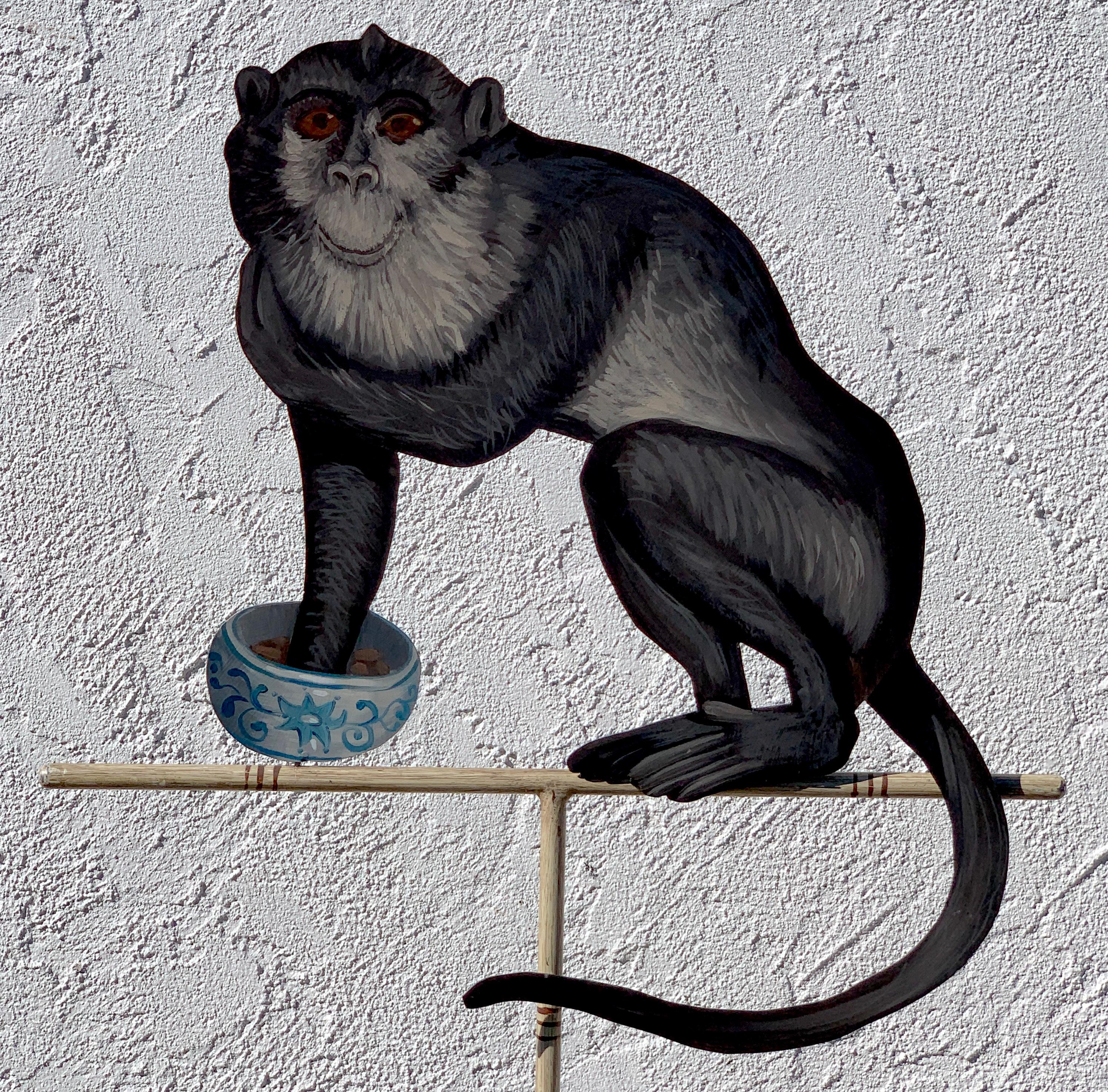 Italian Tole Monkey with Chinese Export Bowl Towel Rack For Sale