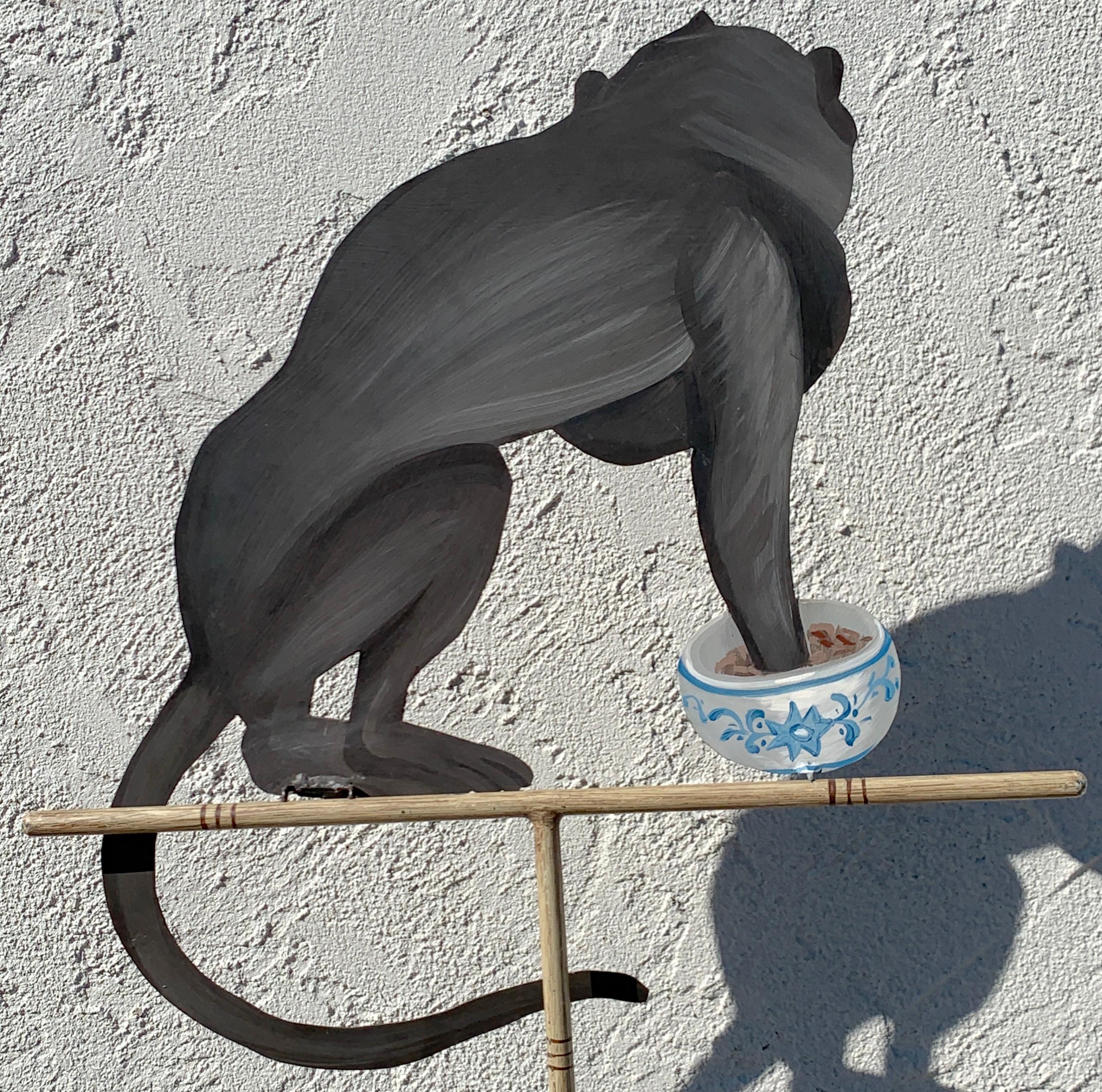 20th Century Tole Monkey with Chinese Export Bowl Towel Rack For Sale