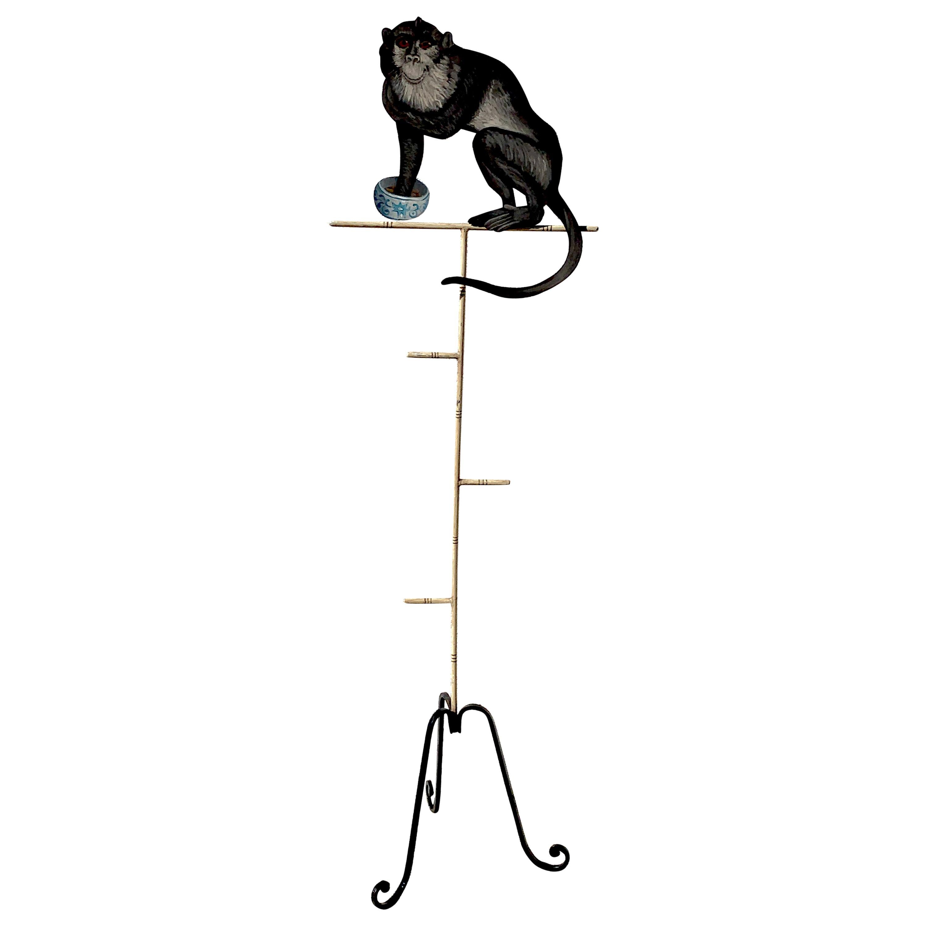 Tole Monkey with Chinese Export Bowl Towel Rack For Sale