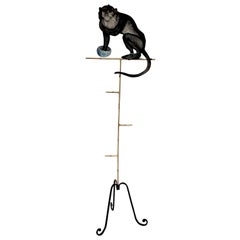 Vintage Tole Monkey with Chinese Export Bowl Towel Rack