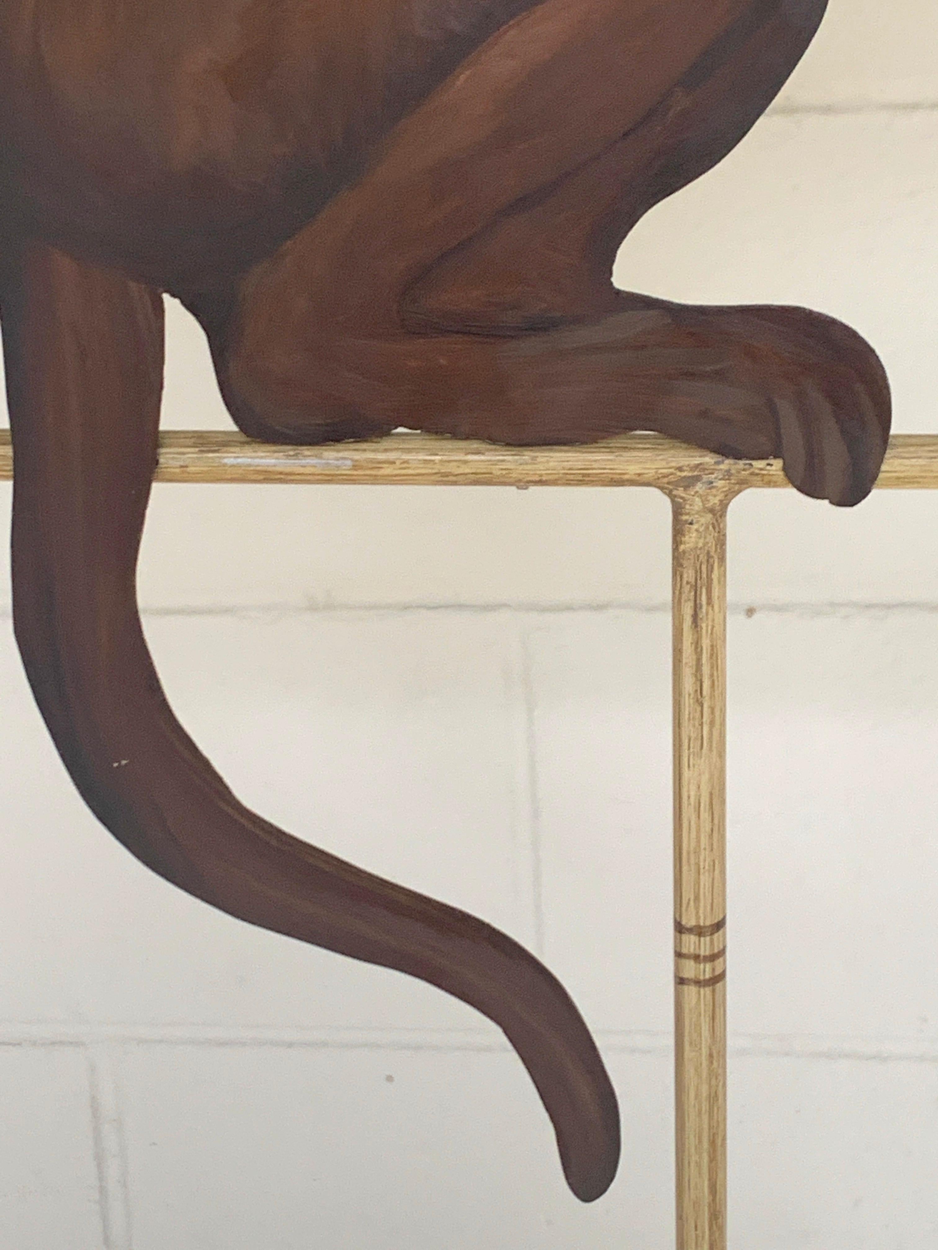 Hand-Painted Tole Monkey with Pomegranate Towel Rack