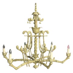 Used Tole Pagoda Style Metal Faux Bamboo Large Chandelier by Vaughan