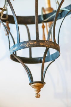 Tole Painted and Wood Chandelier