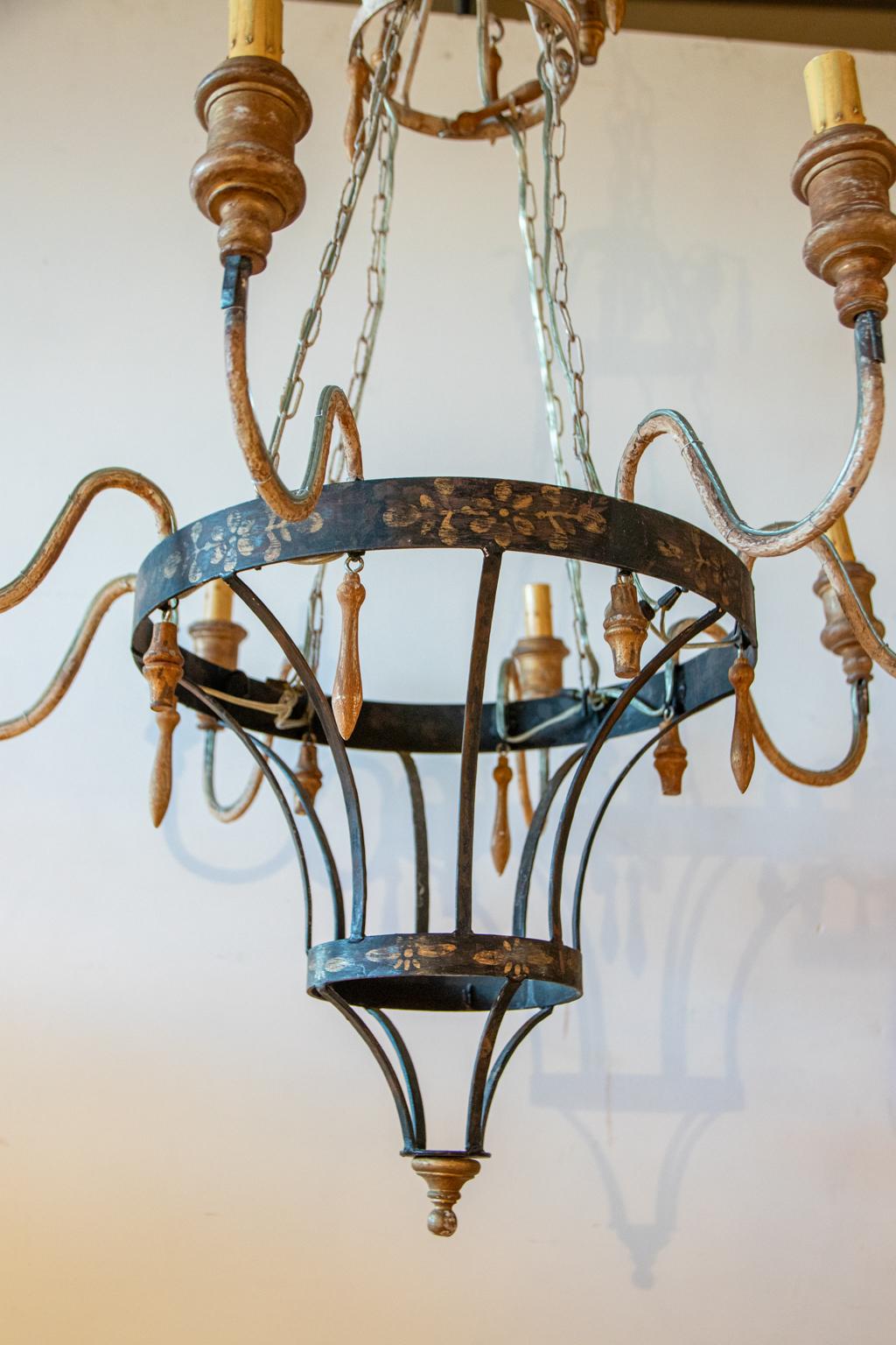 20th Century Tole Painted and Wood Chandelier For Sale