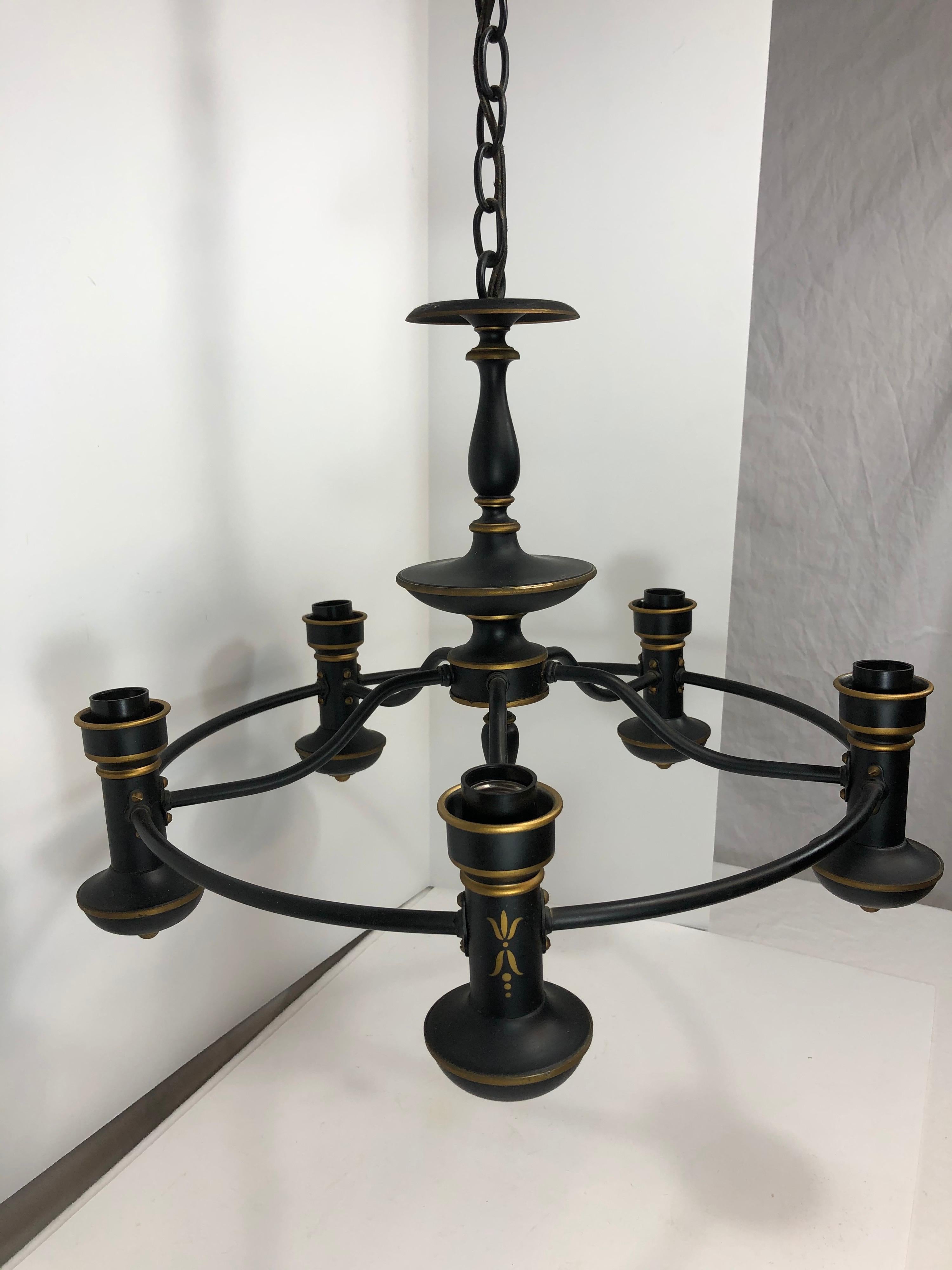 Tole Painted Chandelier in Black and Gold 9