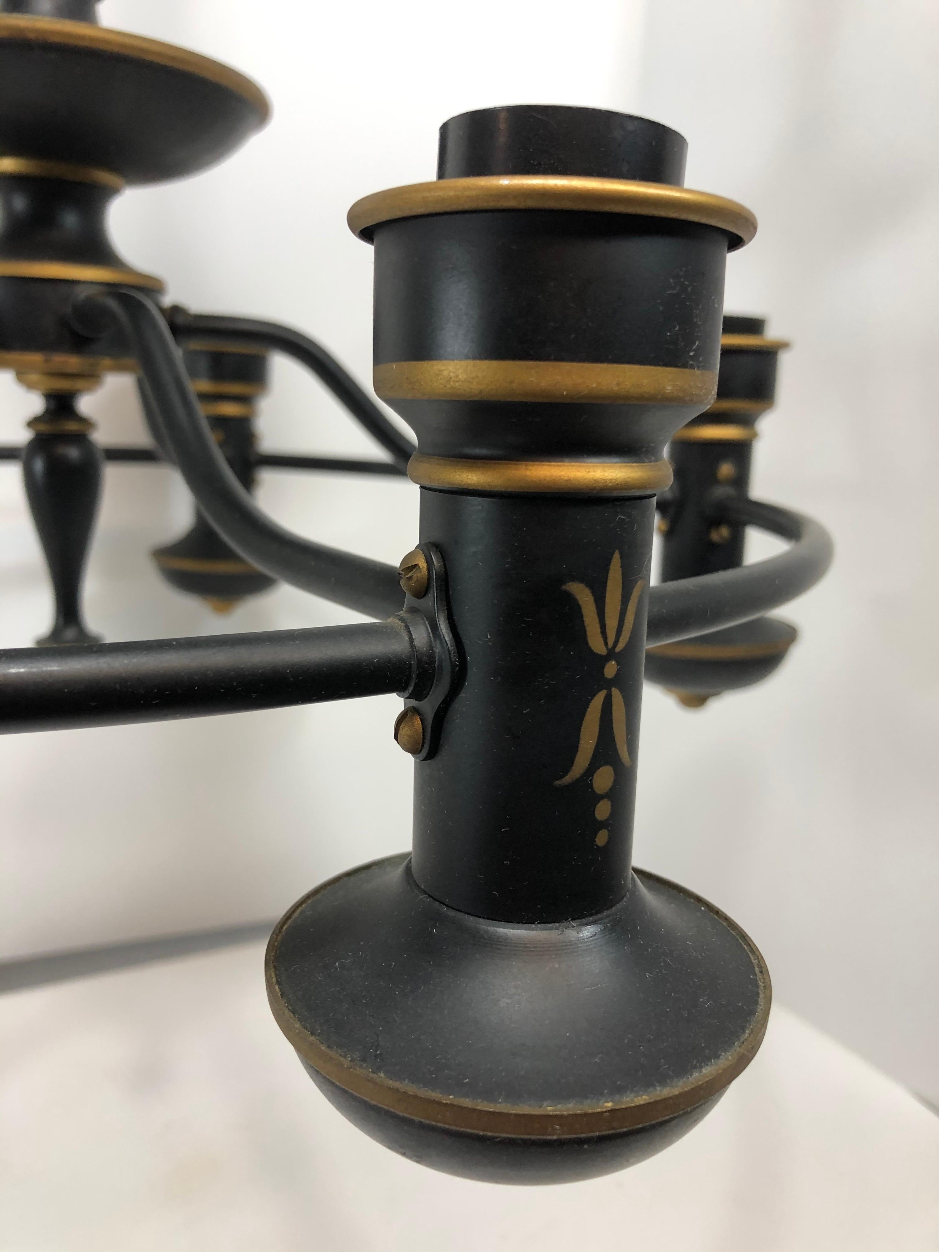 Italian Tole Painted Chandelier in Black and Gold