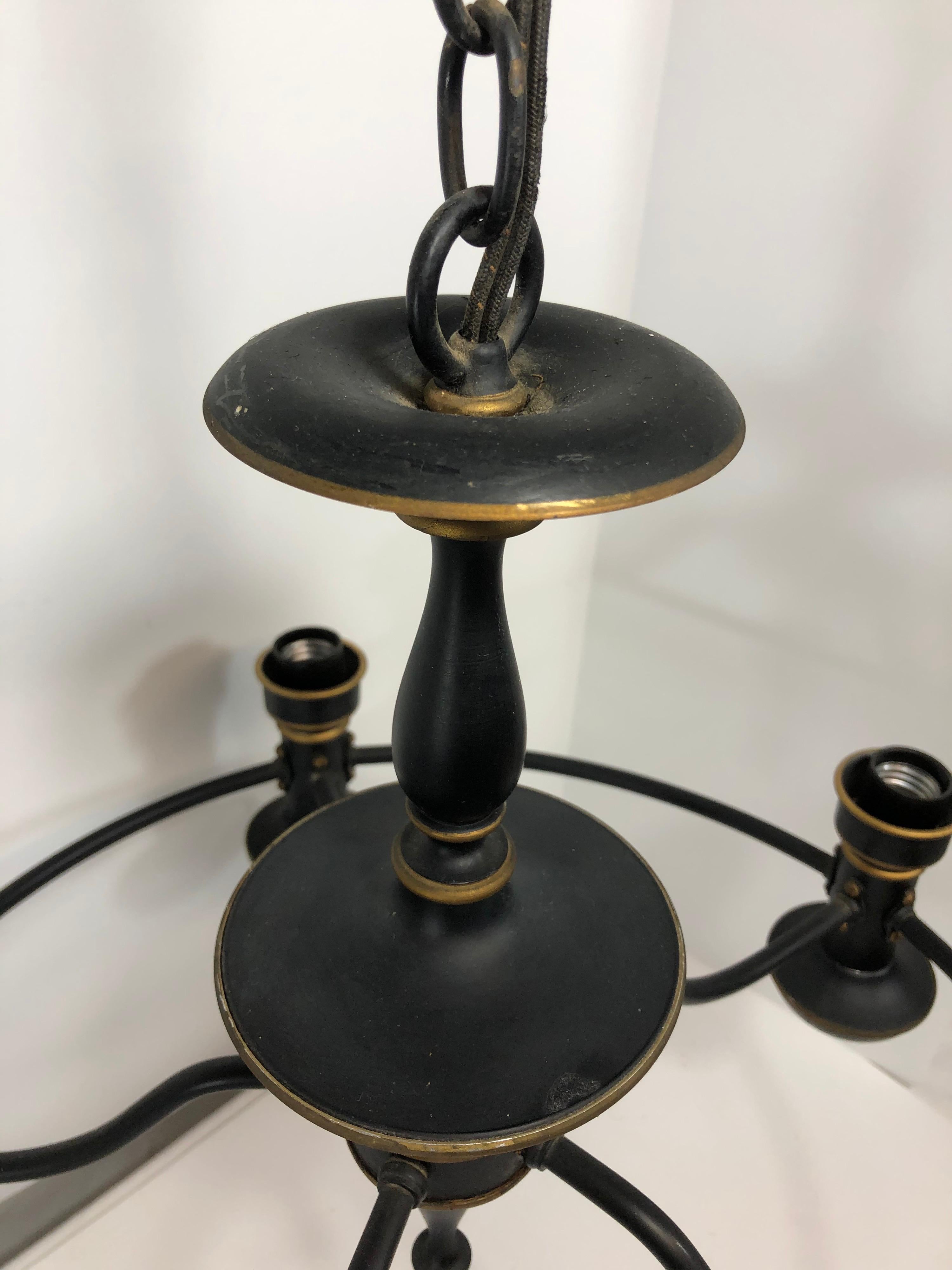Tole Painted Chandelier in Black and Gold 2